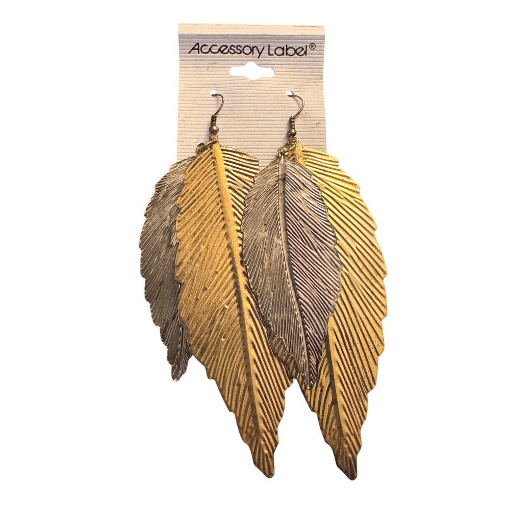 NWT Mixed Metal Triple Leaf Dangle Earrings Gold Silver Statement